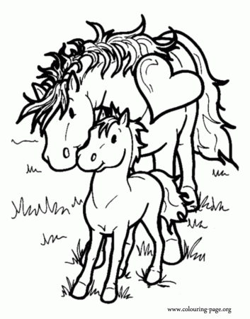 Horses - Mother and baby horse coloring page