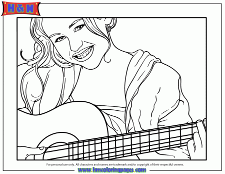 Hannah Montana Playing Guitar Coloring Page