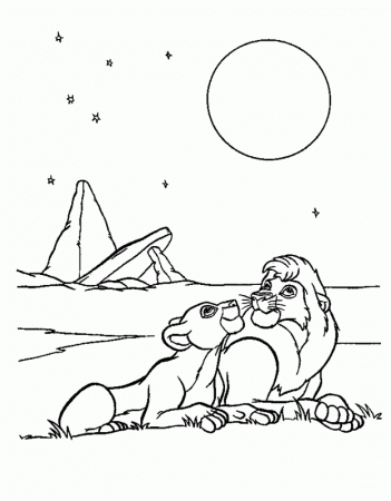 Simba and Nala Looking Up the Sky Coloring Page | Kids Coloring Page