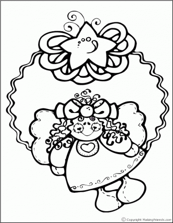 Christmas Wreath with Angel Coloring Page