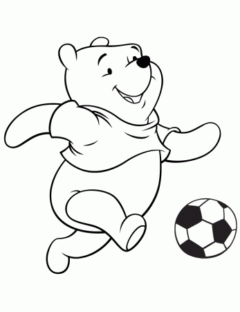 Winnie The Pooh Bear Kicking Soccer Ball Coloring Page | Free 