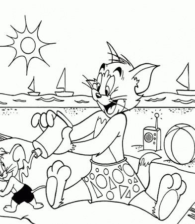Tom And Jerry Playing At The Beach Coloring Page: Tom And Jerry 