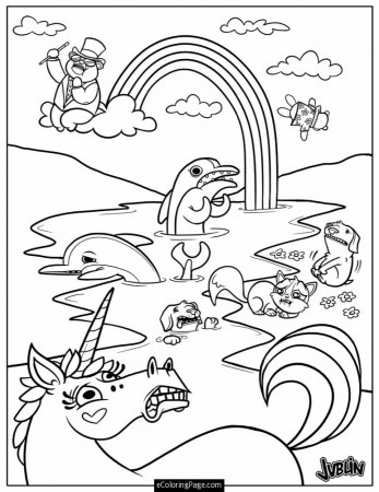 Animals Unicorn and Rainbow Coloring Page Printable 