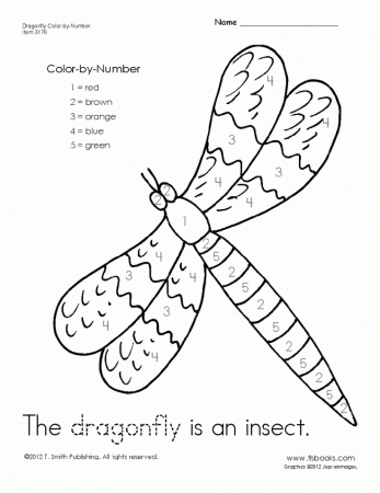 Dragonfly Color-by-Number Worksheet | insect theme