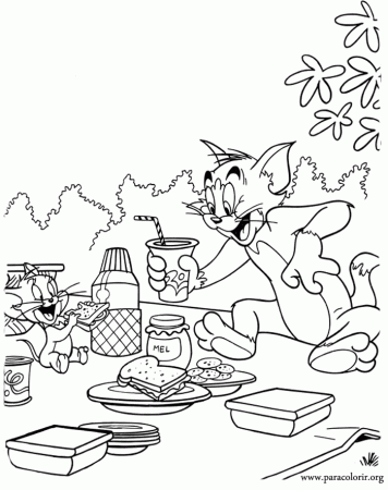 Tom and Jerry - Tom and Jerry on a picnic coloring page