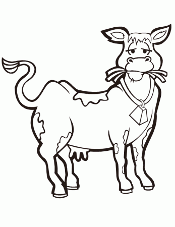 Cute Cow Eating Hay Coloring Page | HM Coloring Pages