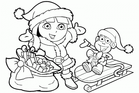 Dora And Boots Christmas Coloring Pages