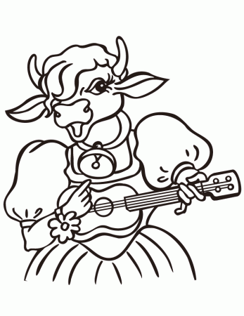 Cow Playing Guitar Coloring Page | HM Coloring Pages