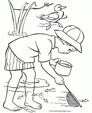 Summer Coloring Book Pages - Catching Minnows 09