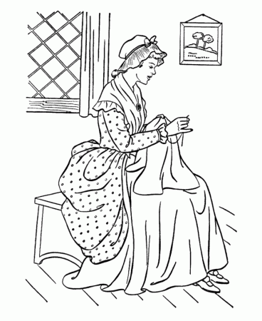 USA-Printables: Early American Home Life Coloring Pages - Sewing 