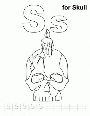 S for skull coloring page with handwriting practice | Download 