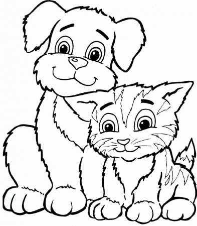 Cat And Dog Cute Coloring Page - Kids Colouring Pages