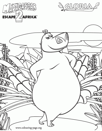 Madagascar - Hippopotamus Gloria in the forest coloring page