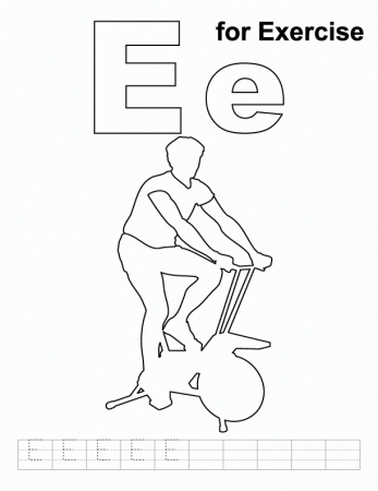 E for exercise coloring page with handwriting practice | Download 