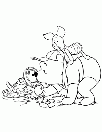 Pooh And Piglet Checking Out Frog Coloring Page | Free Printable 