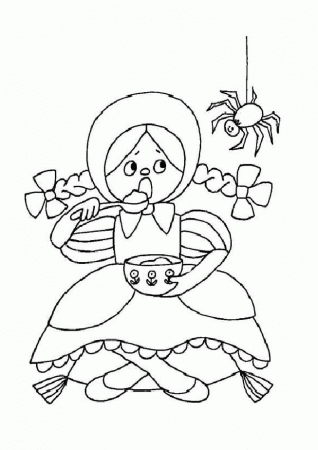 Free Preschool Coloring Pages of Girl And Spider | Coloring