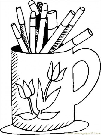 Coloring Pages Mug & Markers (Education > School) - free printable 