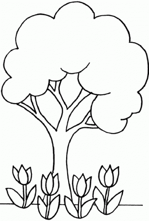 Little Tree And Flowers Coloring For Kids - Tree Coloring Pages 