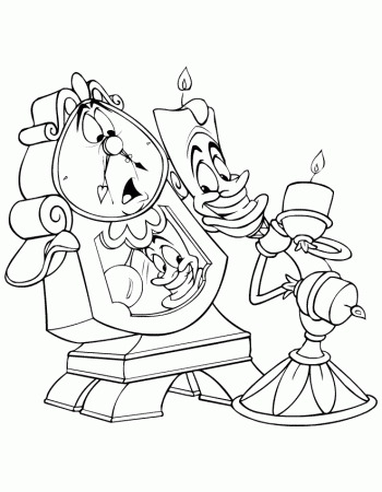 Drawing clock and candlestick beauty and the beast coloring 