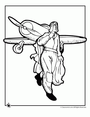 Amelia Earhart and Plane Coloring Page | Classroom Jr.
