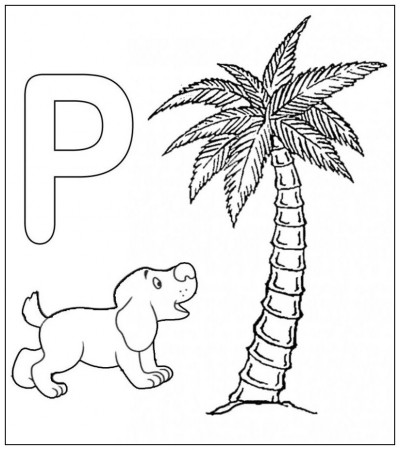 P Is For Coconut Tree And Dog Coloring Pages - Kids Colouring Pages