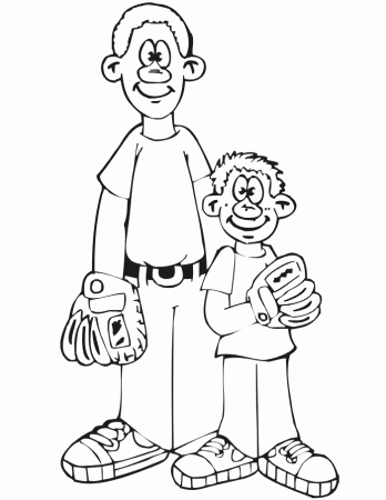 Printable Baseball Players Coloring Page | A Large and Small Player