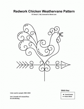 Rooster redwork pattern....free. | roosters & hens