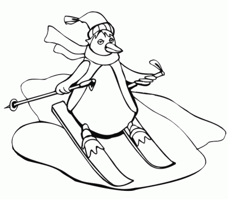 Penguin Coloring Page | Skiing Penguin