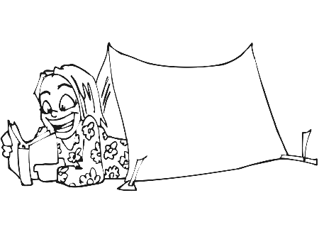 Tent Coloring Page | Kid Reading Book In Pup Tent