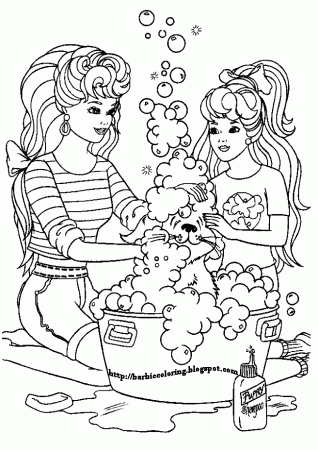 BARBIE COLORING PAGES: BARBIE AND DOG COLORING PAGE