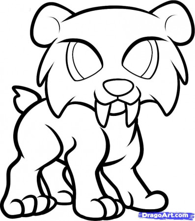How to Draw a Sabertooth for Kids, Step by Step, Dinosaurs For 