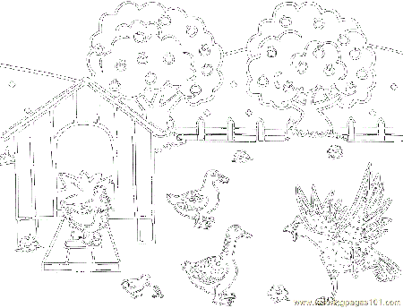 Coloring Pages Chicken hen feeding farm (Birds > Chicks, Hens and 