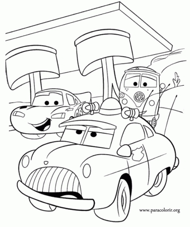 Cars Movie - Lightning McQueen, Sheriff and Fillmore coloring page