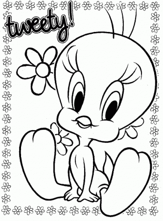 Tweety and Flowers Coloring Pages for Kids | Easy Coloring Pages 