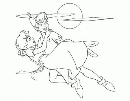 Peter Pan volando con Wendy bajo la Luna