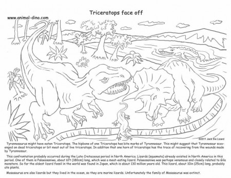 Animal Coloring Page (Tyrannosaurus and Triceratops) Print Size 
