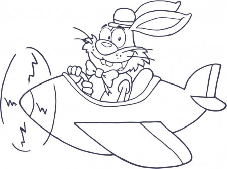 Sweet Coloring Page Of Bunny Rabbit In An Airplane For Kids 