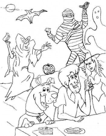 Shaggy and Scooby in a Cemetary Coloring Page | Kids Coloring Page