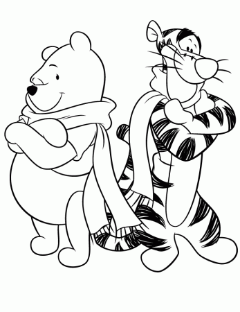 Pooh Bear And Tigger Winter Coloring Page | HM Coloring Pages