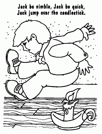 jack be nimble, jack be quick, jack jump over the candlestick coloring page