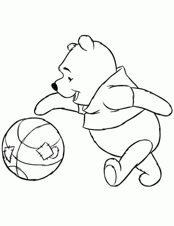 Disney Pooh Bear Bouncing Basketball Coloring Page | HM Coloring Pages