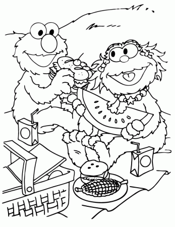 Zoe And Elmo Spring Picnic Coloring Page | Free Printable Coloring 