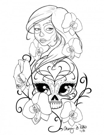 New Sugar Skull Drawing And Coloring 211158 Sugar Skull Coloring Page