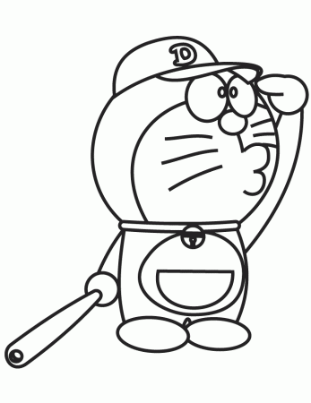 Doraemon Plays Baseball Coloring Page | Free Printable Coloring Pages
