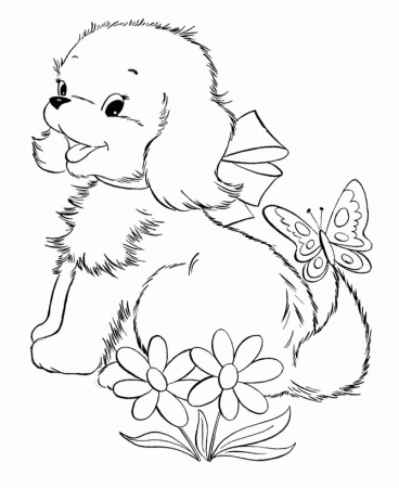 Puppies Coloring Pages : Cute Baby Puppies And Butterfly Coloring 