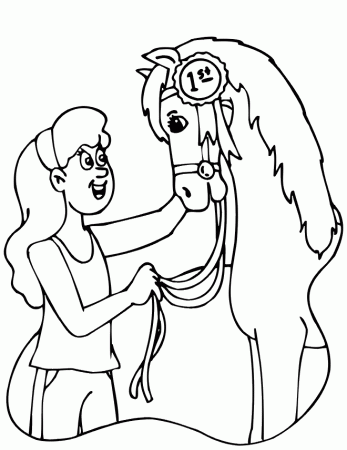 Horse Coloring Page | Girl With Winning Horse