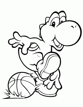 Yoshi Playing Basketball Coloring Page | HM Coloring Pages