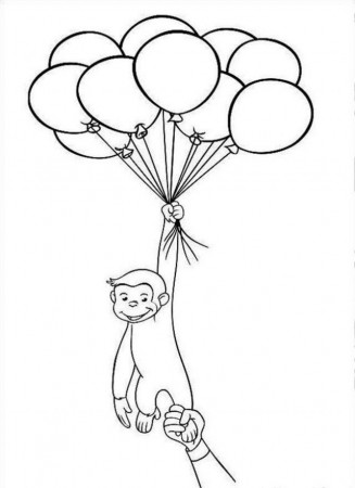 Curious George Holds Balloons Coloring Page Coloringplus 52446 