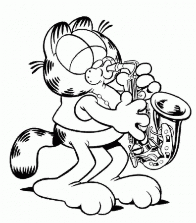 Garfield olaying the sax - free coloring pages | Coloring Pages