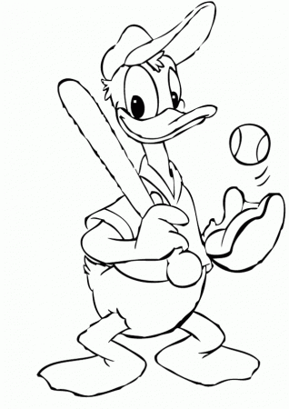 Donald Duck Playing Baseball Coloring - Donald Duck Cartoon 